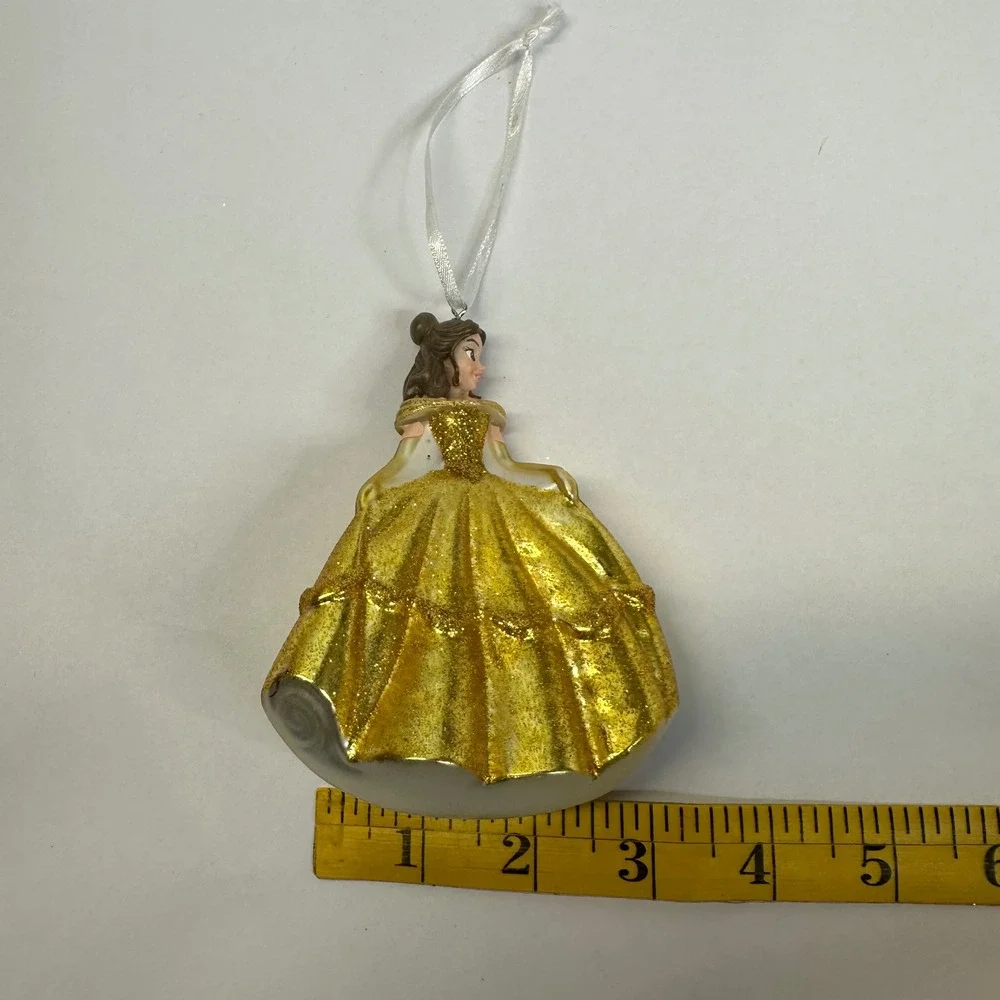 Disney Parks Blown Glass‎ Belle Ornament Beauty & The Beast Gold Glitter 4.5